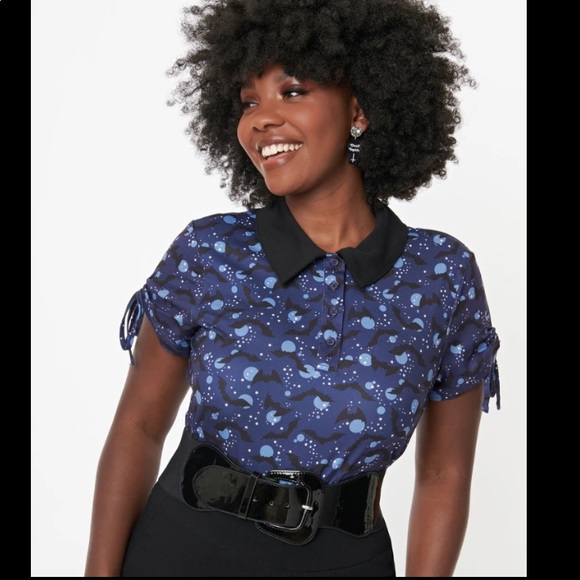 Unique Vintage Tops - Unique Vintage Purple and Black Bats Print Hope Top
